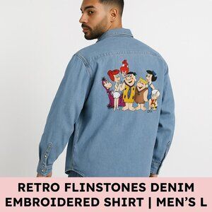 Blitzz Studios Denim Shirt, Flintstones Back Embroidery (L) Light Wash, Retro
